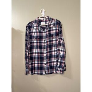 Tilley Mens Navy Blue Plaid Flannel Button Shirt Outdoor L/S Fall Cozy College
